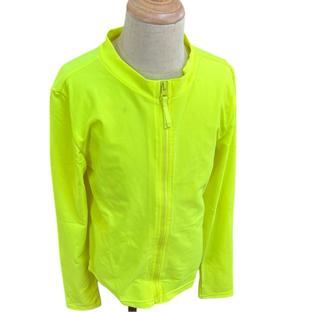 🏊‍♀️ GAP Girls XL 12 Neon Yellow Rashguard Swim Long Sleeve Zip Up